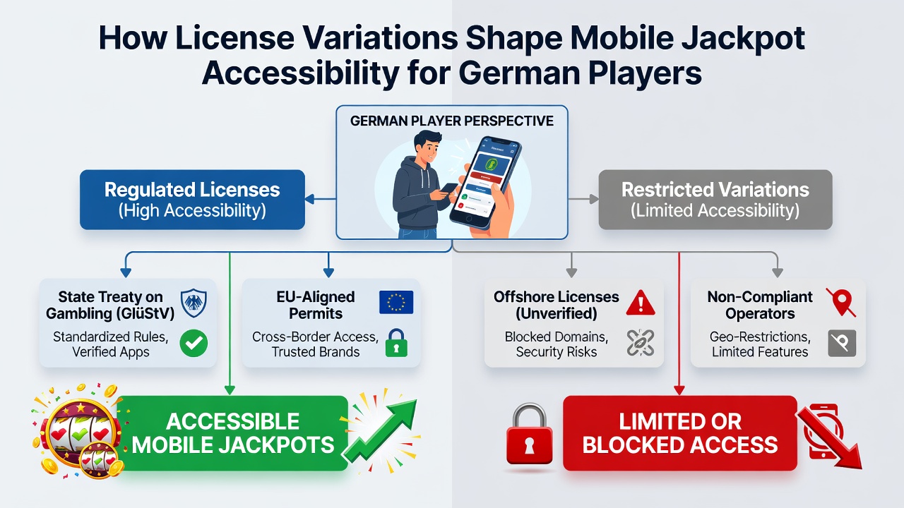Mobile Jackpot-Oberfläche mit Lizenzhinweisen für deutsche Nutzer
