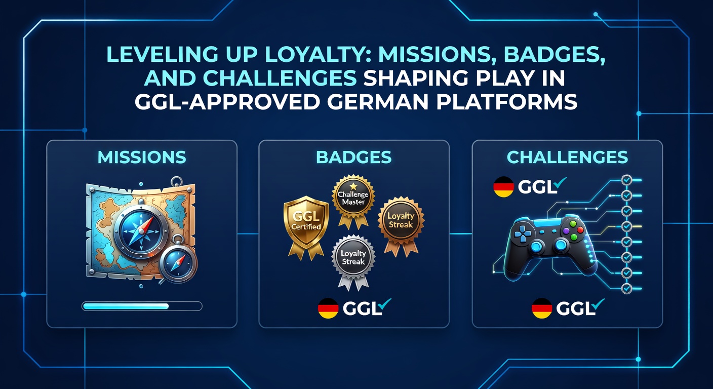 Spieler erreicht ein neues Level in einem Loyalty-Programm mit leuchtenden Badges und Missionen auf einem modernen Casino-App-Bildschirm